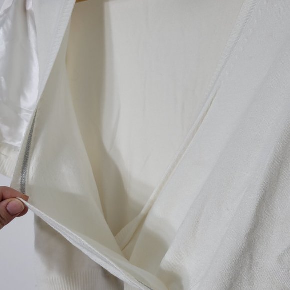 Esprit | Pearl White Knit Short Satin Sleeve Blouse Top Surplice Stretch M - Picture 3 of 8